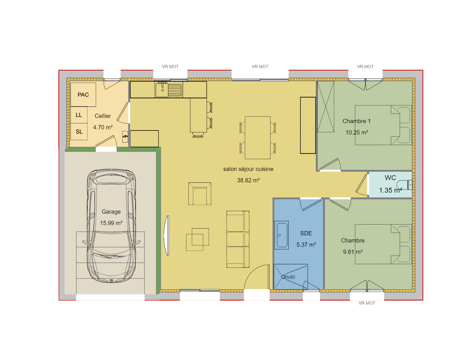 Modèle 2 chambres 70m² + Garage